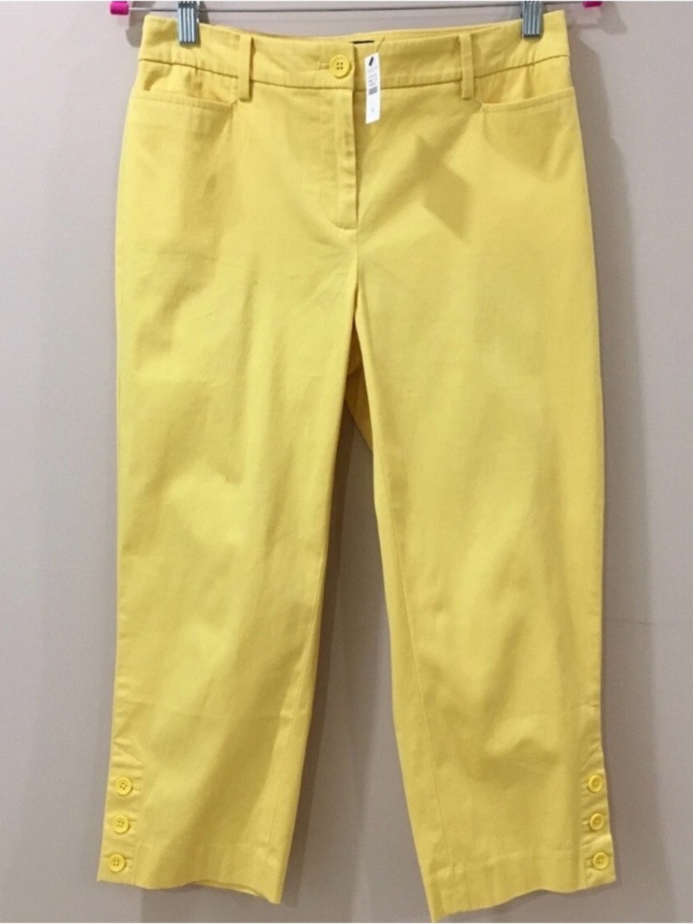 Talbots Yellow Capri Pants with Button Hem Detail